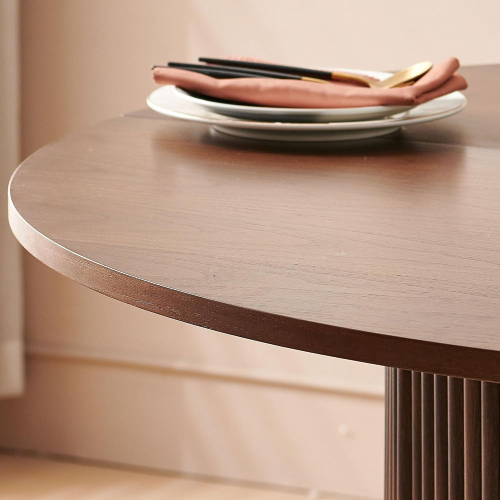 Homedot 47" Round Kitchen Dining Table Walnut for 4 with Veneer Tabletop...
