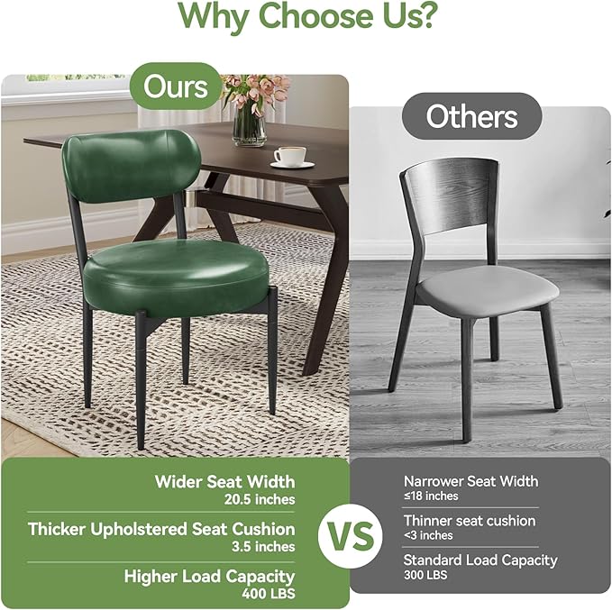 Upholstered Dining Chairs Set of 4, PU Leather Dining Room Chairs with Sturdy Metal Legs, Kitchen Chairs for Dining Room/Kitchen/Restaurant/Hotel, Modern Style, Green
