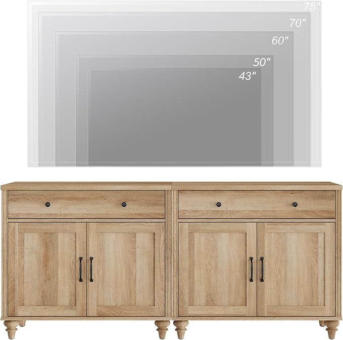 WAMPAT Entertainment Center with Bookshelves for TVs up to 75", Farmhouse Wall Unit TV Stand with 8 Doors & 4 Drawer, Media Console Table for Living Room, Bedroom & Home Theater, Oak