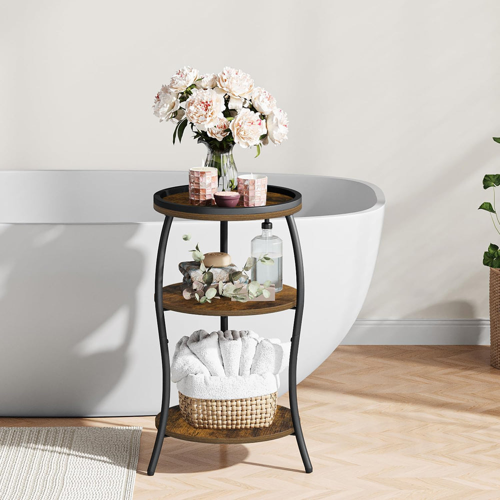 YINMIT Small Round Side Table, 3 Tier Slim Waist End Table with Anti-Tip Edge...