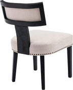Mid Century Modern Dining Chairs Set of 6 Linen Fabric Upholstered Kitchen Side Chairs with Nailhead Trim, Modern Kitchen Armless Solid Wood Dining Chairs, Beige