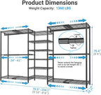 VIPEK X3 Plus Large Expandable Closet Rack Adjustable from 5'10" to 8'8" with Extendable Shelves and Hanger Rods, Freestanding Clothing Racks Modular Closet Systems Wardrobe, Max Load 1360LBS, Black