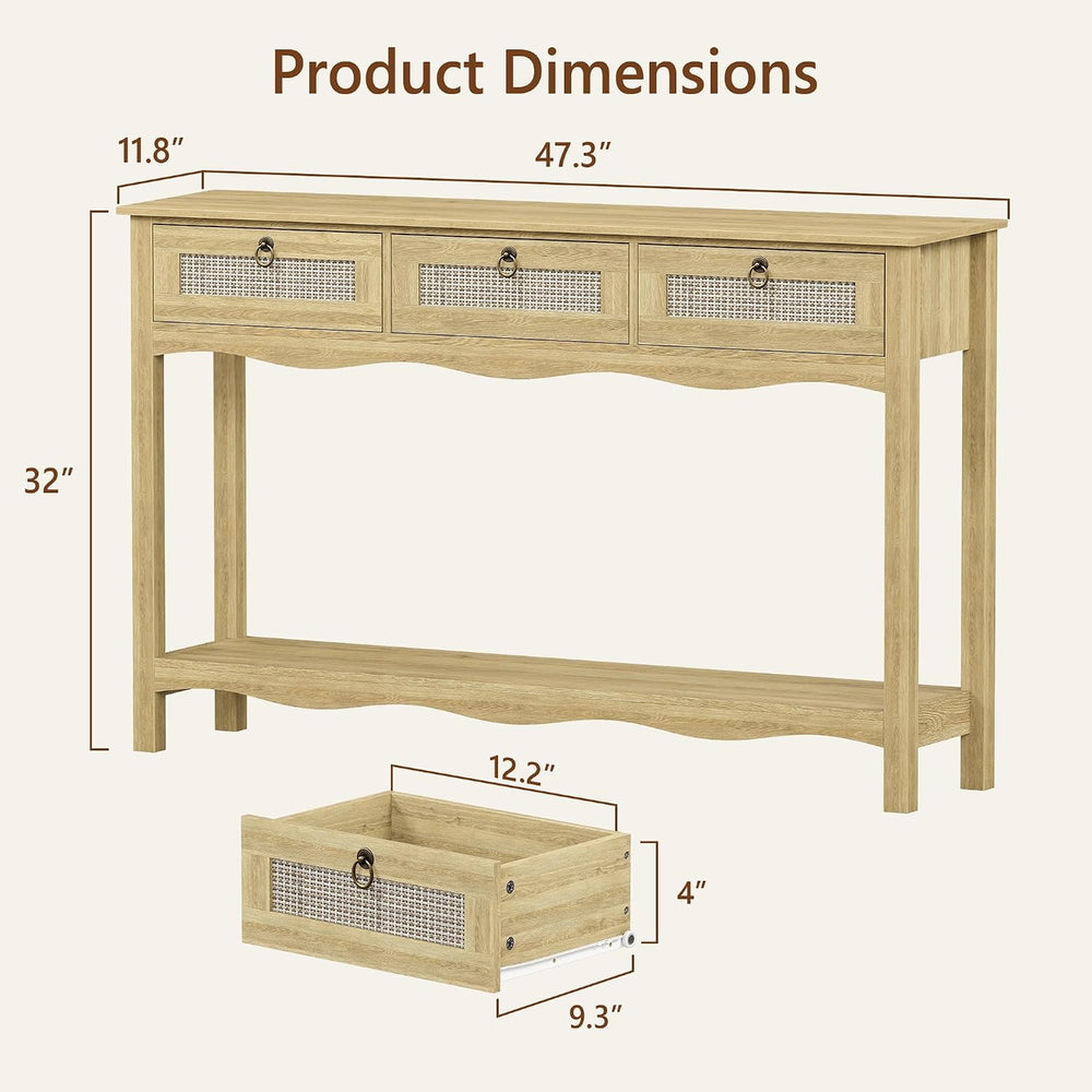 LAZZO 47.3" Rattan Console Table with Wavy-Edge, Narrow Long Sofa Table ...