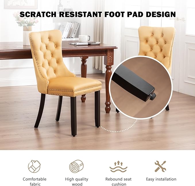 Velvet Dining Chairs Set of 4,Upholstered Dining Chairs with Ring Pull Trim and Button Back,Modern Seating for Kitchen, Bedroom & Living Room(Gold)