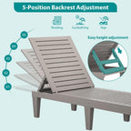 Outdoor Chaise Lounge Chairs Set of 6 for Poolside Patio Outside | Resin Weather-Resistant Sun Lounger with 5-Position Backrest, Tanning Chair for Pool Sunbathing Outside Deck Beach, Taupe