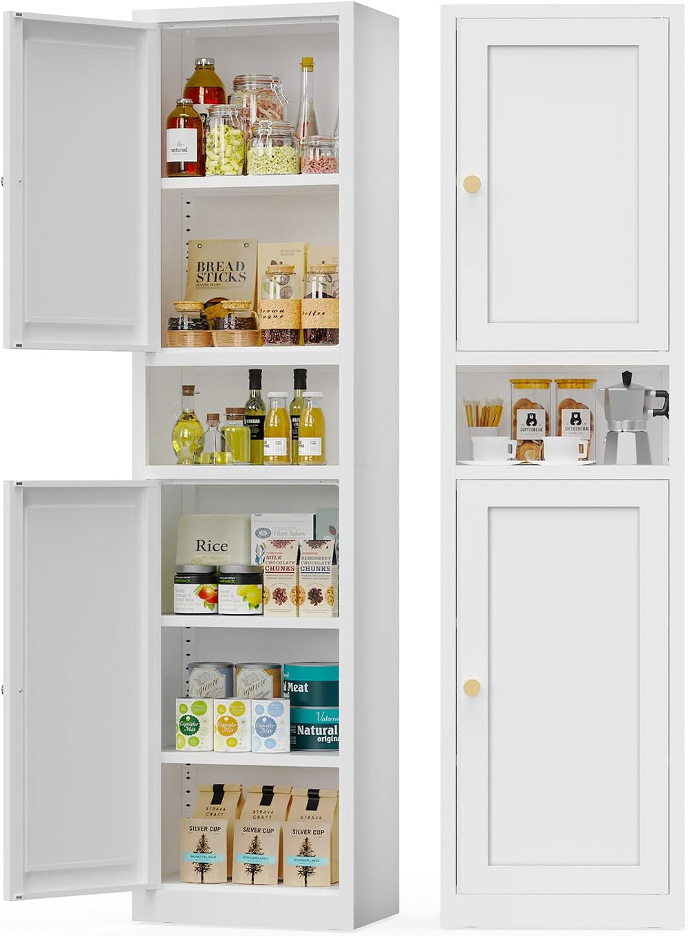 Eltean 67" H Narrow Pantry Cabinet,White,15.7" W | Metal Pantry Cab...