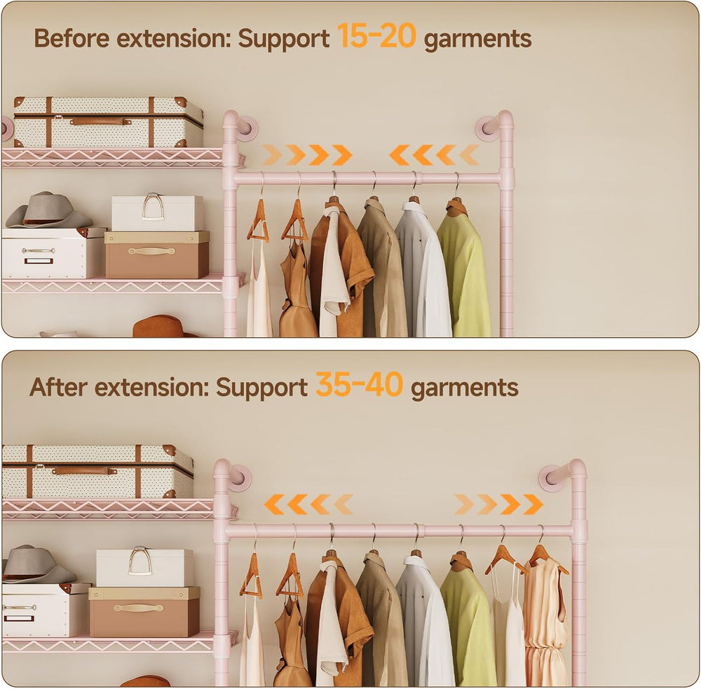 L2 Wall Mounted Closet System, Industrial Pipe Clothing Rack, Pink | Metal Cl...