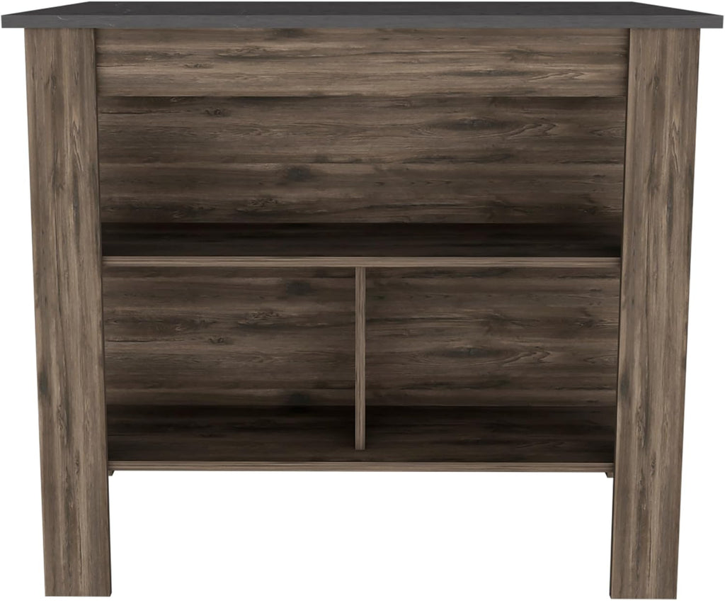 TUHOME Cala Kitchen Island with Storage and Seating, 35.4" Tall Workstation, 3 Open Shelves, Wide Tabletop, Four Sturdy Legs, Engineered Wood, Small Kitchen Island for Meal Prep