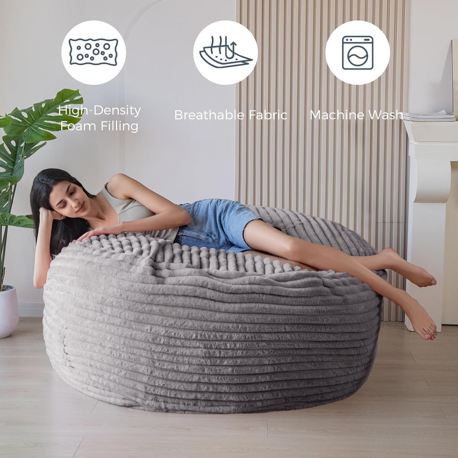 MAXYOYO Giant Bean Bag Chair Bed for Adults, Convertible Beanbag Folds from Lazy Chair to Floor Couch Bed, Large Floor Sofa Couch, Big Sofa Bed, High-Density Foam Filling, Machine Washable Cover