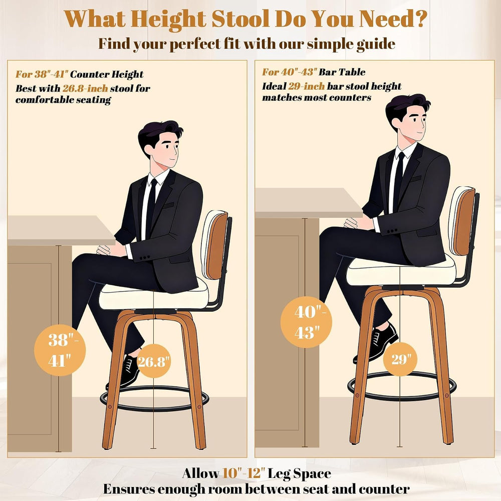 Counter Height Bar Stools Set of 3, 26+inch Swivel Faux Leather Barstool with...