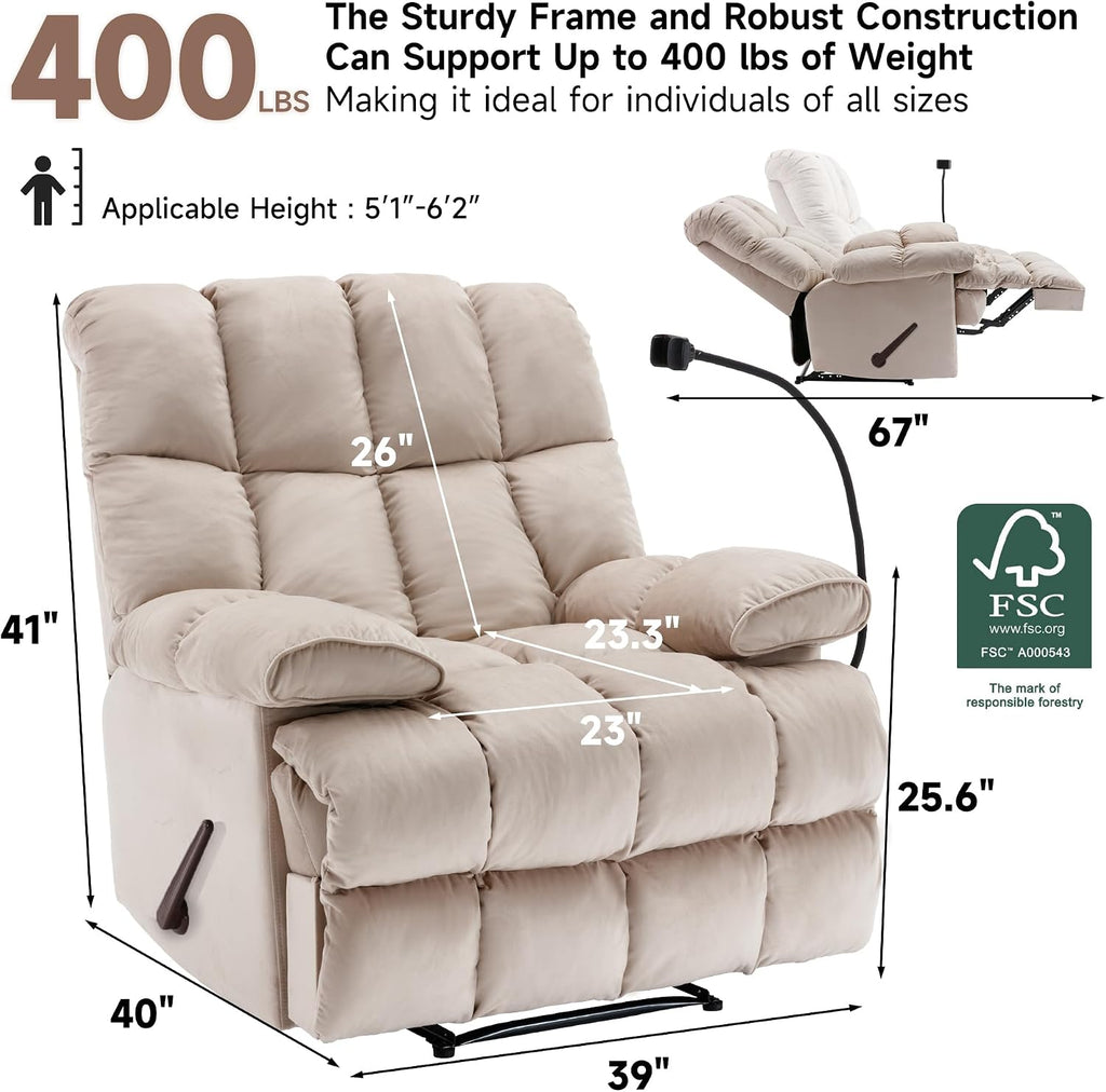 Oversized Recliner Chair, Big Mans Recliner Chairs for Adults 400lbs, Wide Recliners for Tall Man, Large Recliner Chair for Living Room(Cream)