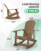 YEFU Adirondack Rocking Chair Set of 2, All-Weather Resistant, Teak | Outdoor Rocking Chair Oversized, Rocker Chair with Wide Back,Look Like Real Wood, For Patio/Porch/Backyard,Heavy Duty 380 lbs