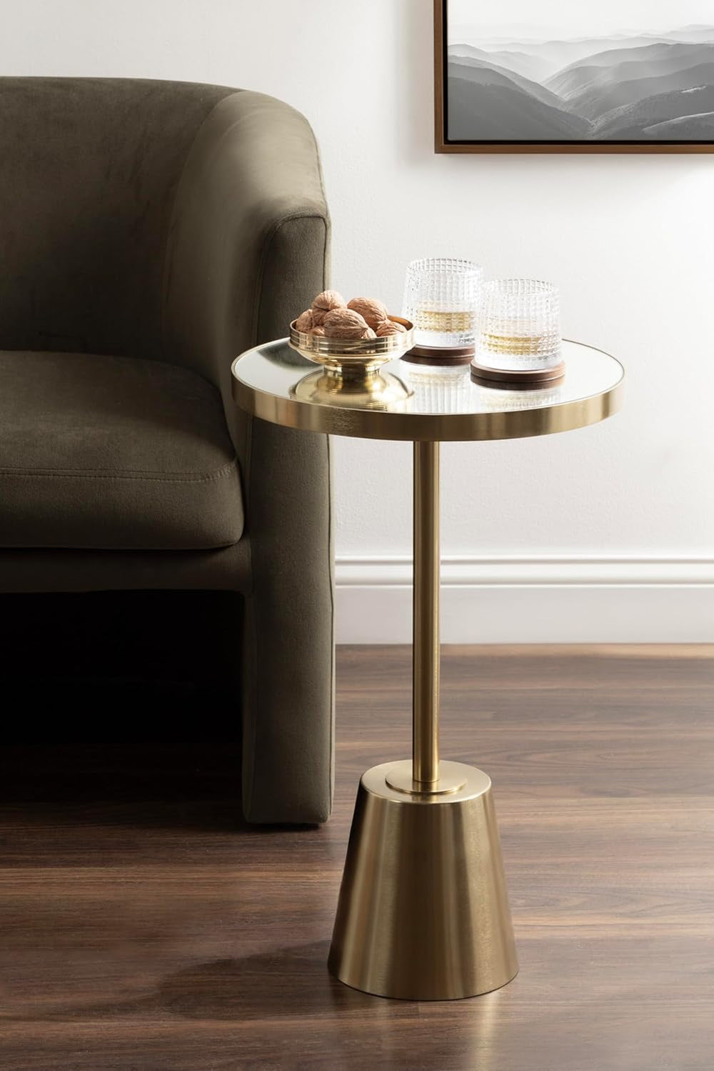 Kate and Laurel Tira Elegant Round Mirrored Side Table, 14 x 14 x 24, Gold, M...