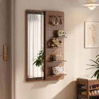KungFuWood Full Length Mirror with Shelf and Hooks,Entry Way Mirrors for Wall,Wall Mirror with Shelf,Wall Mirror with Storage Multifunctional Design Panel,Living Room