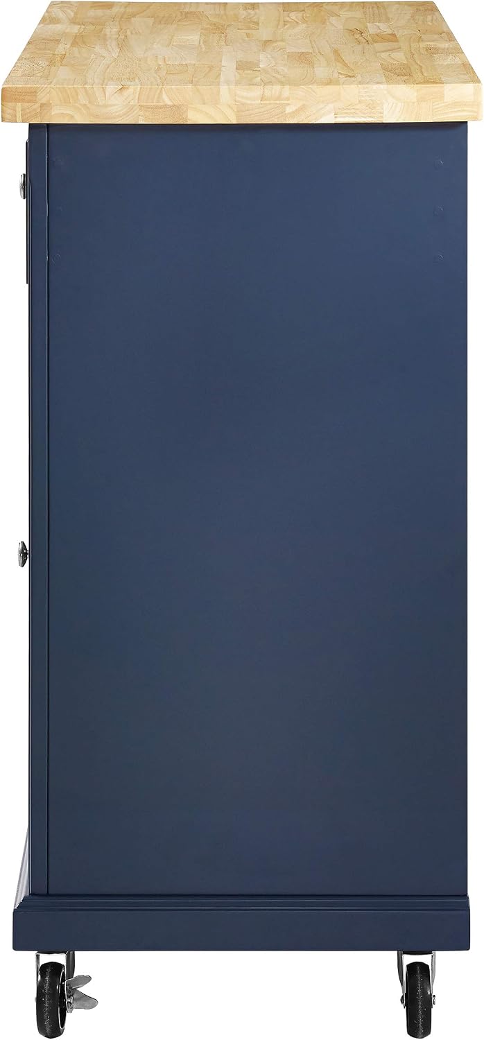 Crosley Furniture Madison Madison Rolling Kitchen Island Cart, Microwave Stand, Coffee Bar, with Shelves and Drawers, Navy