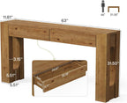 LITTLE TREE 63" Solid Wood Console Table, Farmhouse Entryway Table with 2 Drawers and U-Shaped Legs, Long Sofa Table Behind Couch for Entrance, Hallway, Living Room, Foyer