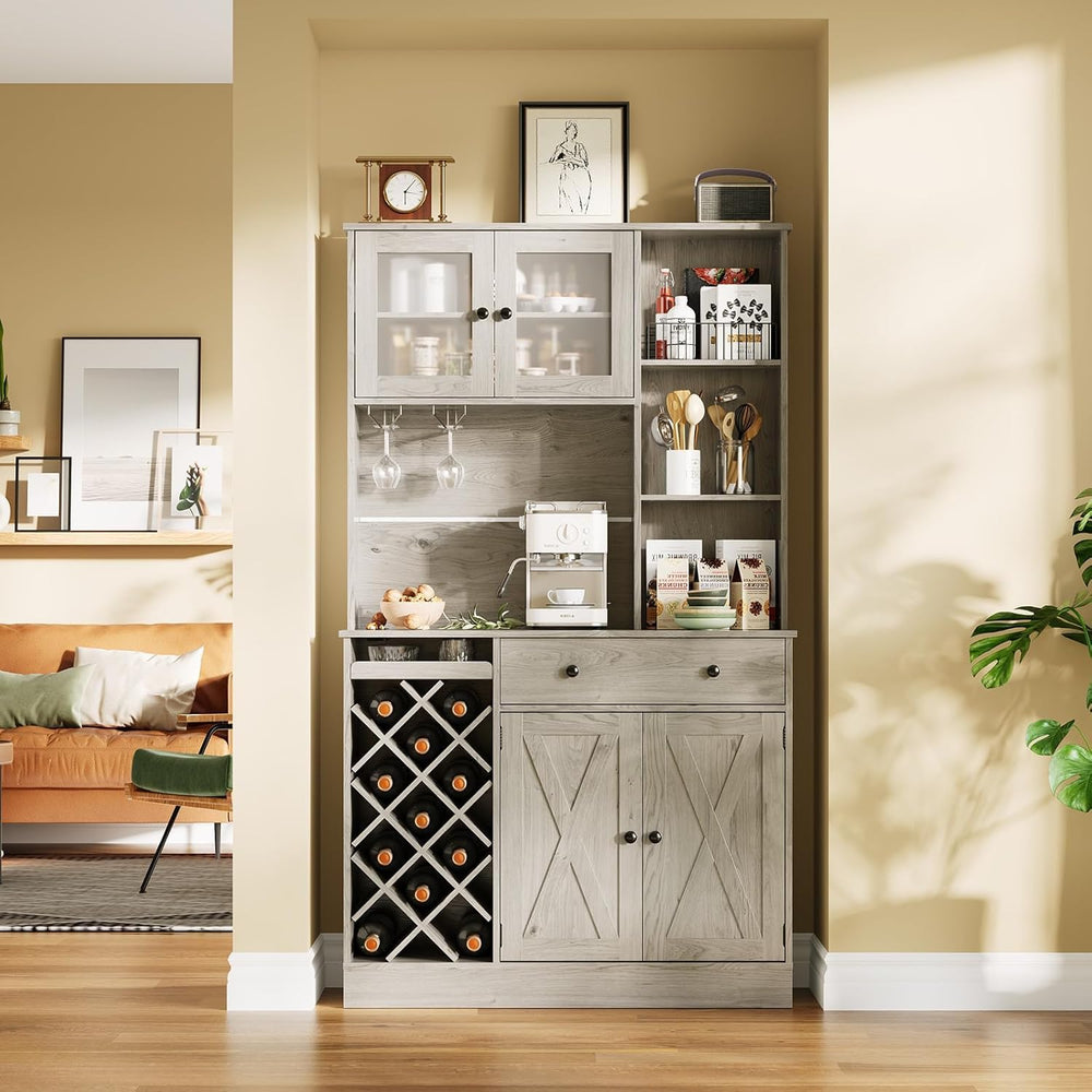 MDF Tall Wine Cabinet with Acrylic Double Doors, 45 Inch Bar Cabinet for Liqu...