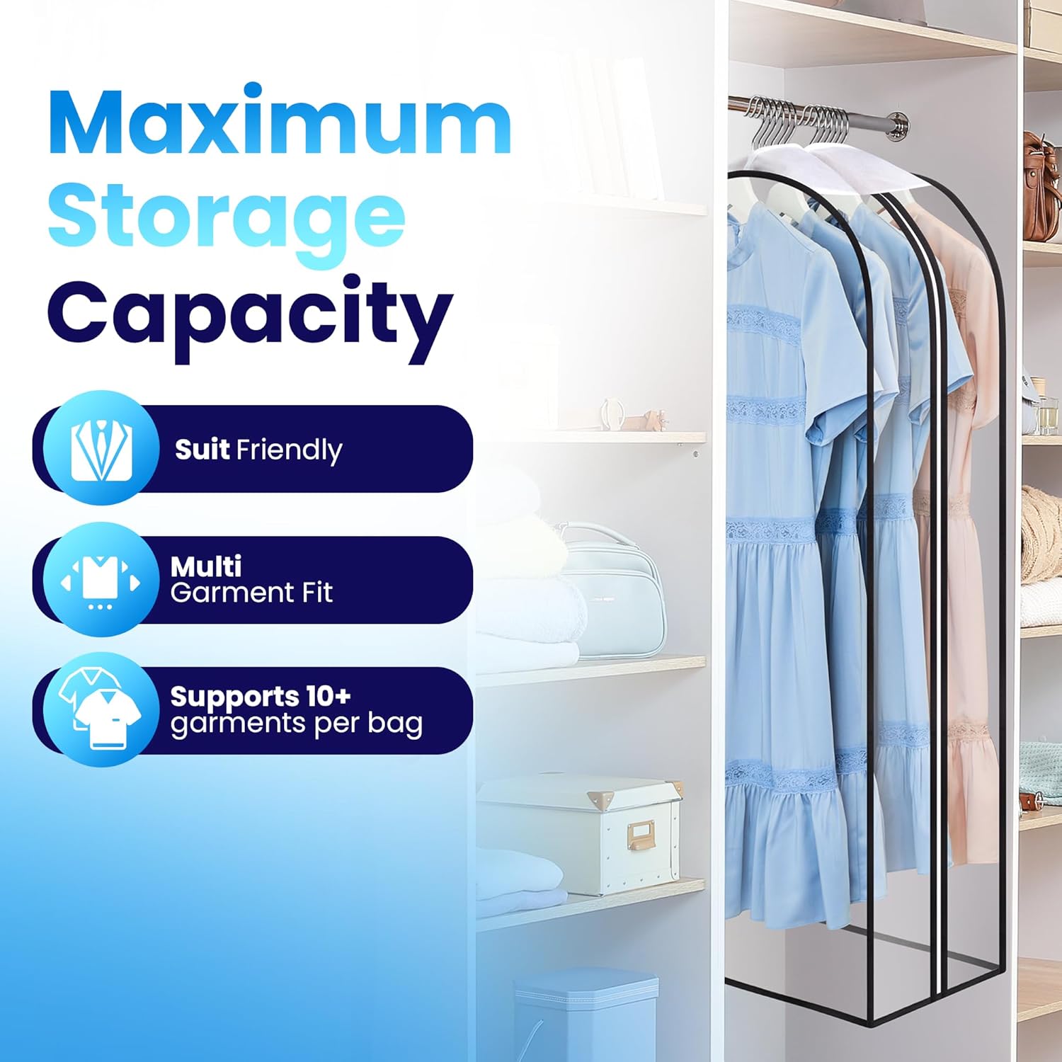 Handy Laundry Clear Garment Bags for Hanging Clothes, 50" Suit Bags with 10" Gusset, Heavy Duty Closet Storage Covers for Coats, Dresses, Shirts, Jackets, Dustproof & Breathable, 4 Pack