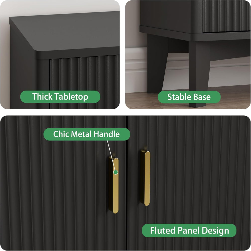 Xixini Fluted Buffet Sideboard Cabinet with Storage, 30" Mid Century Mod...