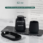 BosilunLife Black Bathroom Accessory Set - 3 pcs Ceramic Bathroom Soap Dispenser Set Farmhouse Bathroom Counter Decor Set Accessories, Soap Dispenser and Toothbrush Holder, Tray (Liquid Pump)