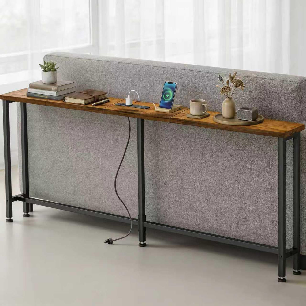 78" Narrow Sofa Table with Outlet (2 AC Outlets & 2 USB Ports), Behi...