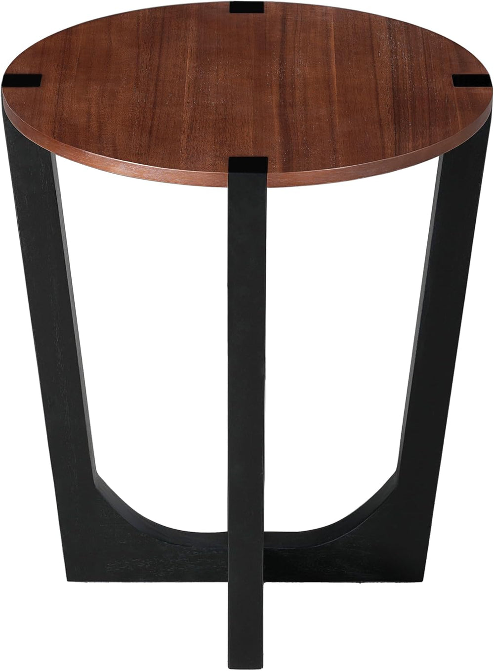 Round Wood Side End Table, Modern Industrial Accent Table with Curved Black M...