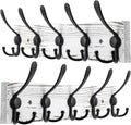 2pcs Coat Rack Wall Mount Wooden Hat Rack for Wall Hooks Pine Real Wood Plank 16.9" Old White Coat Hanger with 5 Black Triple Hooks for Hanging Coat Hat Jacket