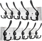 2pcs Coat Rack Wall Mount Wooden Hat Rack for Wall Hooks Pine Real Wood Plank 16.9" Old White Coat Hanger with 5 Black Triple Hooks for Hanging Coat Hat Jacket