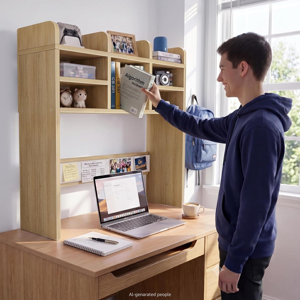 37 Inch Natural Wood Desk Hutch Dorm Top Only With Felt Board For College