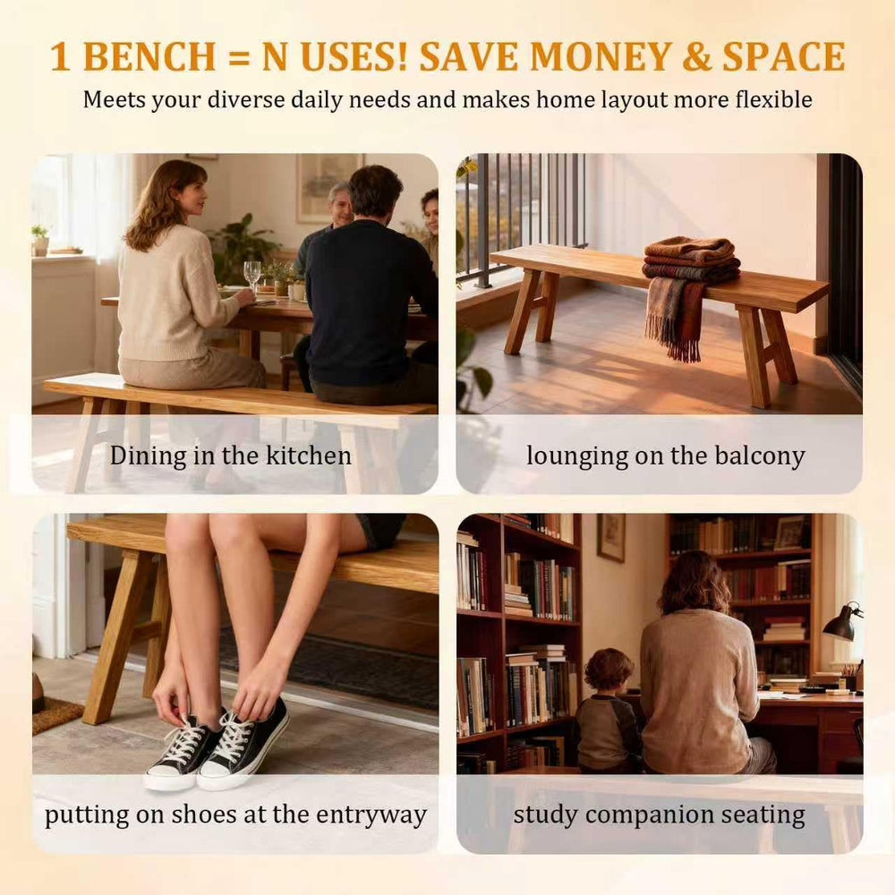 Solid Wood Entryway Bench - Rustic Elm Farmhouse Dining Bench for Hallway, Be...