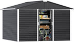 Metal Outdoor Storage Shed 10FT x 10FT, Steel Utility Tool Shed Storage House with Sliding Door, Metal Sheds Outdoor Storage for Backyard Garden Patio Lawn, Black