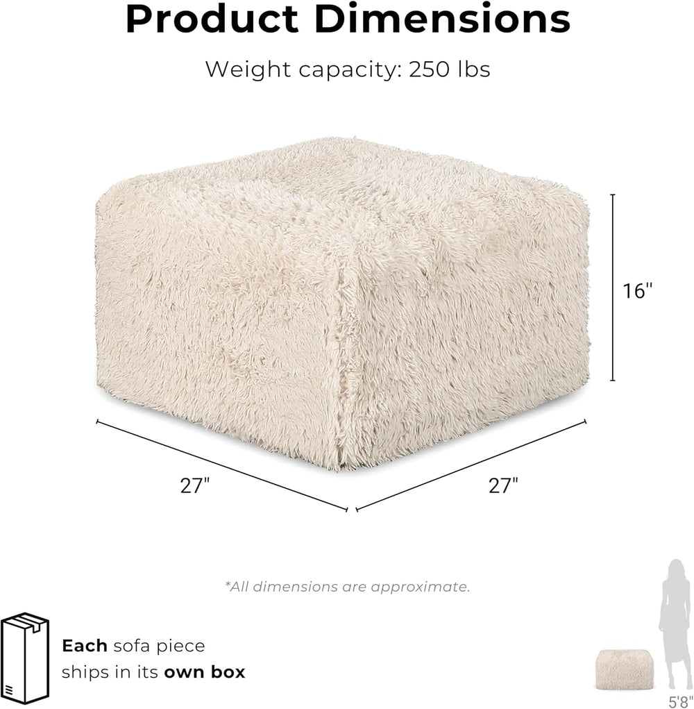 Furniture of America Havyn Modern Faux Fur 1-Seater Square Modular Foam Ottom...