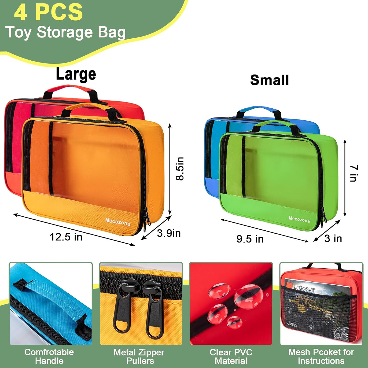 4 PCS Toys Storage Bag, Classic Bricks Building Set Storage Bag, Toy Organizer Bags for Building Toys, Puzzles, Small Large Size