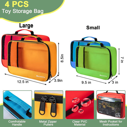 4 PCS Toys Storage Bag, Classic Bricks Building Set Storage Bag, Toy Organizer Bags for Building Toys, Puzzles, Small Large Size