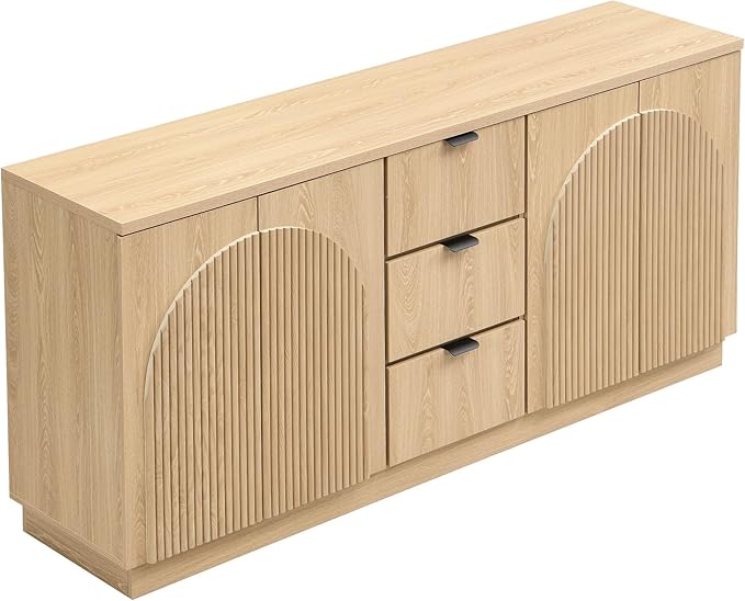 Yechen 67" Fluted TV Stand with Arched Reeded Design Doors &3 Drawers, Modern Entertainment Center with Storage for TV up to 75", TV Media Console, TV Cabinet for Living Room, Bedroom