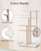 pickpiff Jewelry Stand Holder Organizer: 14.5" Sturdy Hanger for 80 Pcs Jewelry, Rose Gold Jewlery Tower for Display Necklace, Earring, Bracelet, Watch