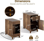 Yoobure End Table with Charging Station - Narrow Side Table for Living Room, Fluted Night Stand with Drawer and Storage Cabinet, Wood Nightstand with Adjustable Shelf for Bedroom Small Spaces, Walnut