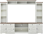 98.8" W Wall Unit Entertainment Center with Bookshelves for TVs up to 80", Modern TV Stand Media Console with Cabinets and Adjustable Shelves for Living Room (White+Walnut2)