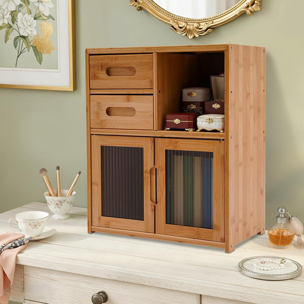 Countertop Bamboo Kitchen Pantry, 16.5*9*18.9in, Freestanding Sideboard with ...