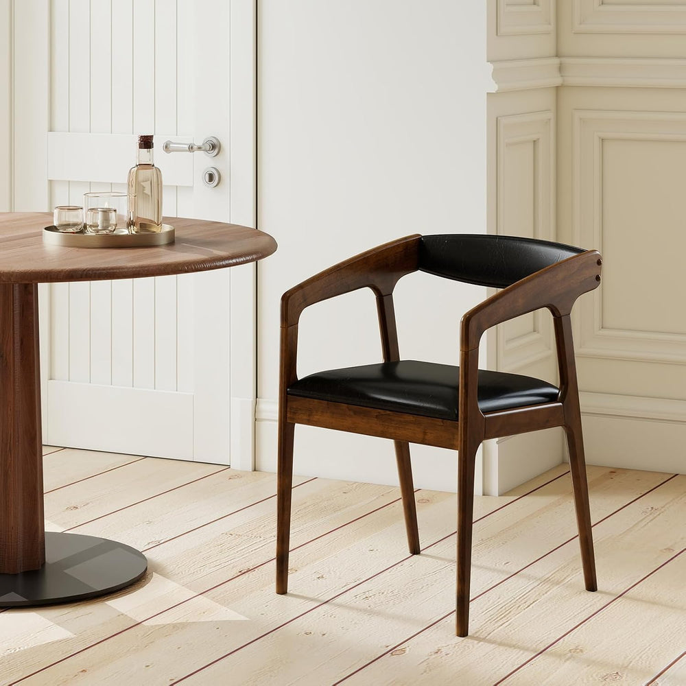 COSTWAY Dining Chairs with Arms and Padded Seat Set of 4, Brown & Black |...