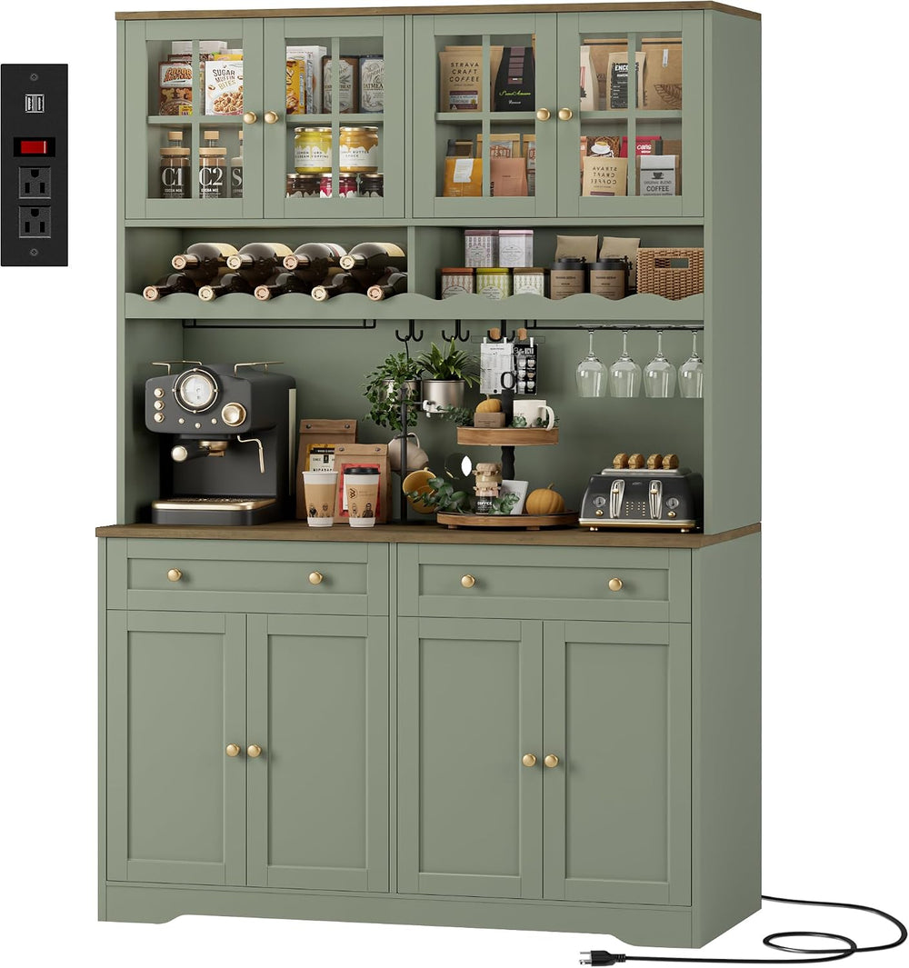 HOSTACK 75" Kitchen Pantry Storage Cabinet, Coffee Bar Hutch Cabinet, Green