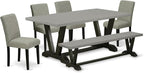 East West Furniture V697AB106-6 6 Piece Dinette Set Contains a Rectangle Dining Room Table with V-Legs and 4 Shitake Linen Fabric Upholstered Chairs with a Bench, 40x72 Inch, Multi-Color