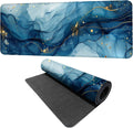 Marble Mouse Pad XXL – Large Blue Gold Marble Texture Desk Mat, Extended Non-Slip Mousepad for Office, Home, Workstation, Elegant Aesthetic Decor,31.5 x 11.8 in