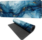 Marble Mouse Pad XXL – Large Blue Gold Marble Texture Desk Mat, Extended Non-Slip Mousepad for Office, Home, Workstation, Elegant Aesthetic Decor,31.5 x 11.8 in