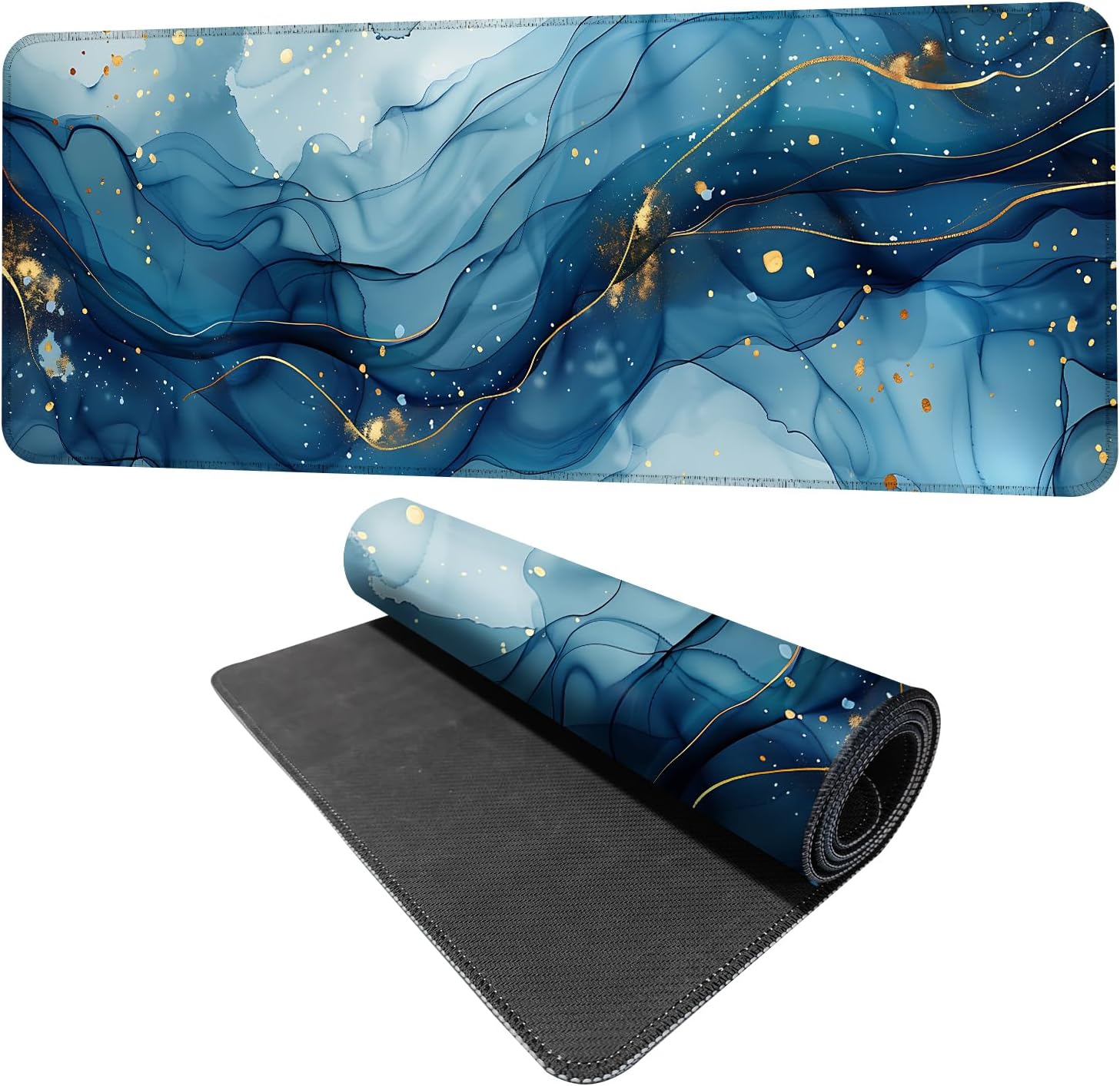 Marble Mouse Pad XXL – Large Blue Gold Marble Texture Desk Mat, Extended Non-Slip Mousepad for Office, Home, Workstation, Elegant Aesthetic Decor,31.5 x 11.8 in
