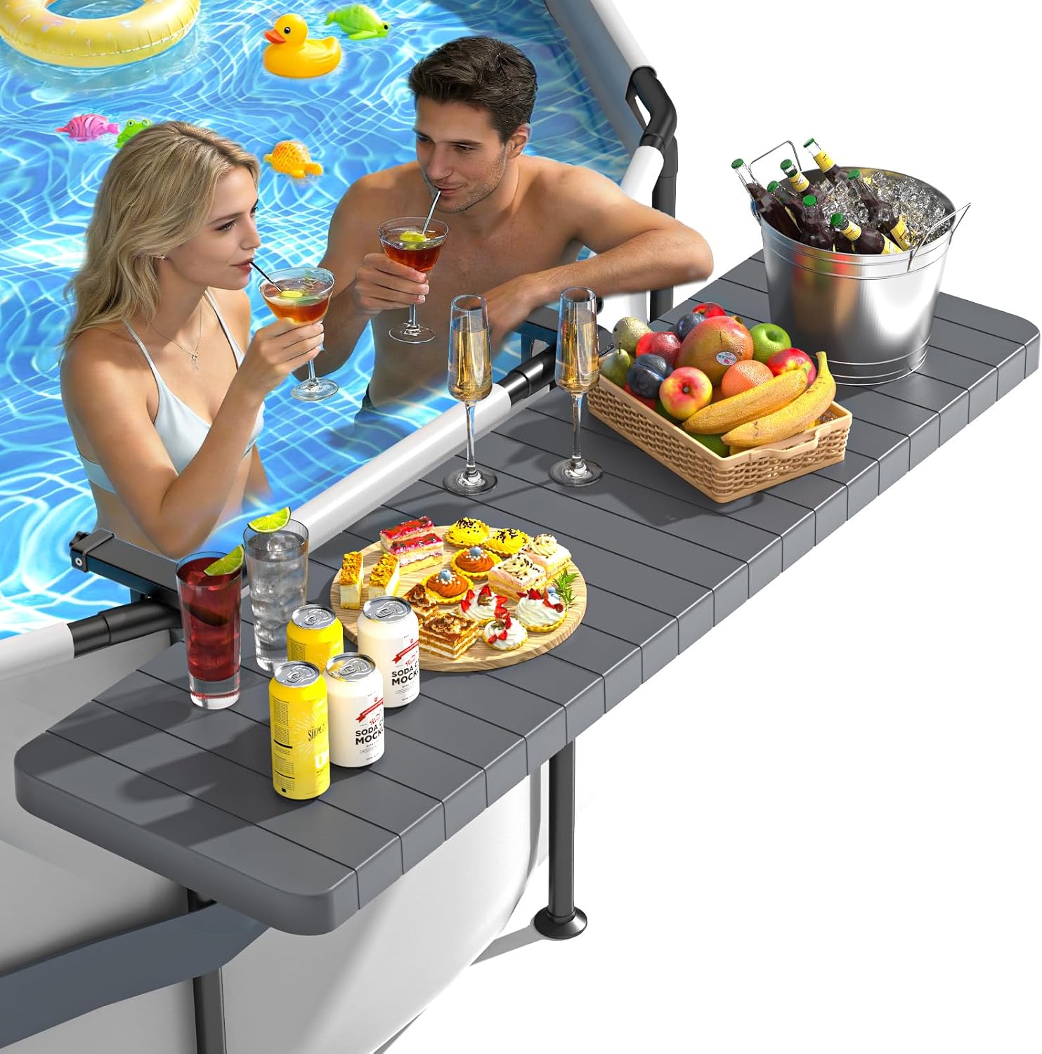 BoYata Pool Bar for Above Ground Pools, 49.4×9.6" Extra Large Poolside Bar | Large & Stable Table, Holds Up To 110 Lbs, Durable Above Ground Pool Accessories, For Round & Oval Frame Swimming Pools