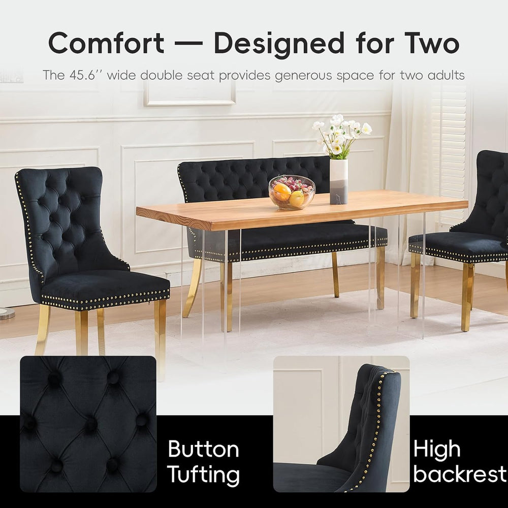 Velvet Double Dining Loveseat Bench with Wing Back, Tufted Upholstered 2-Seat...