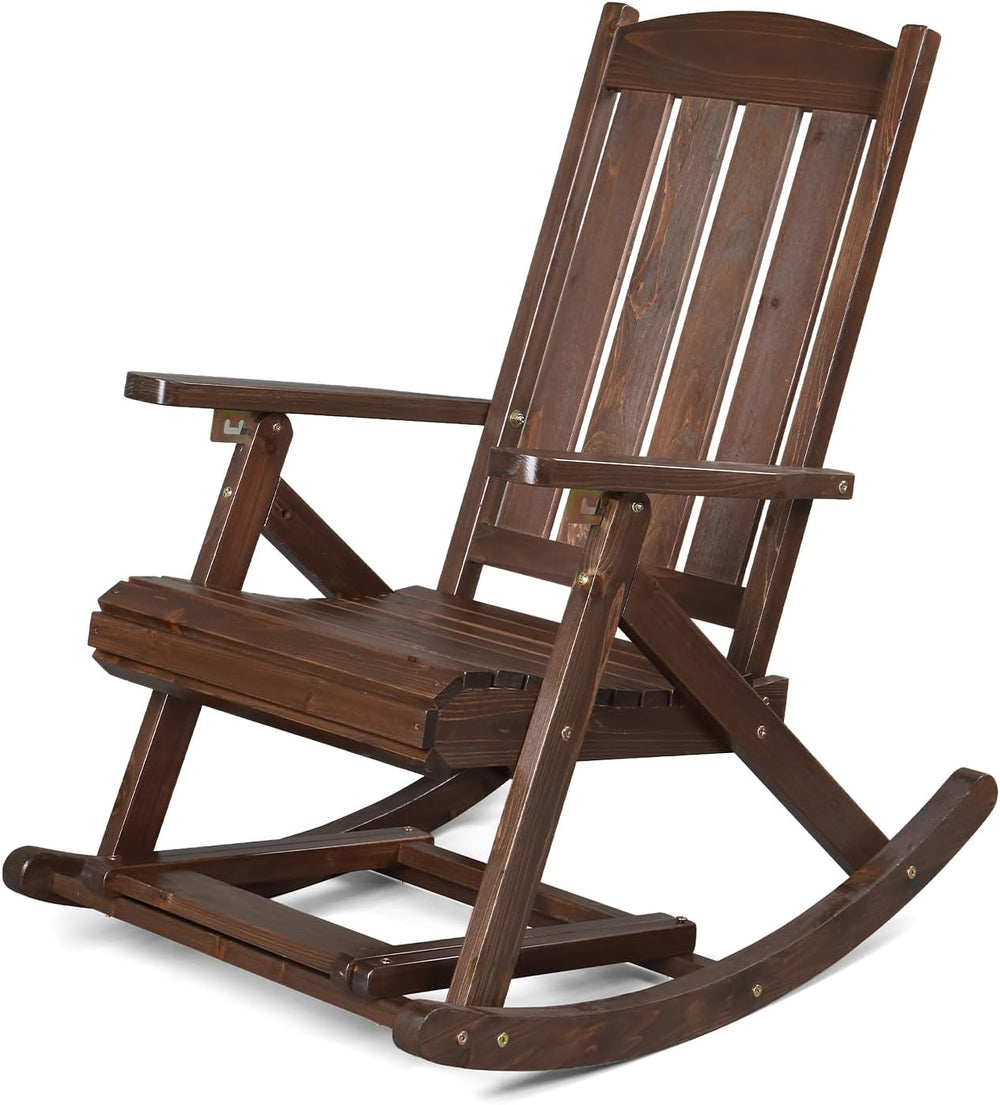 VINGLI Wooden Porch Rocking Chair, Heavy Duty Outdoor Rocking Chair with Retr...