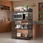 4 Tier Bakers Rack for Kitchens, Adjustable Microwave Stand with Storage, Metal Storage Shelves for Dinning Room Coffee Bar, Rustic Brown