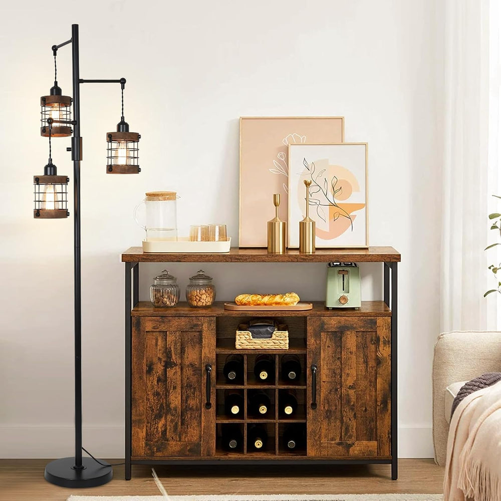 Dimmable Floor Lamps for Living Room, 3-Light Industrial Floor Lamp with Wood...